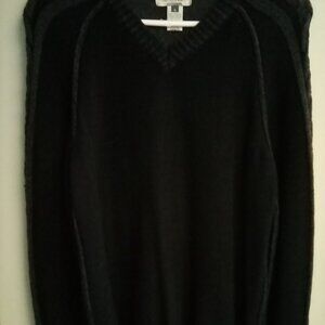 Men's American Rag Black V Neck Sweater with Gray Cable knit and Trim Size Med